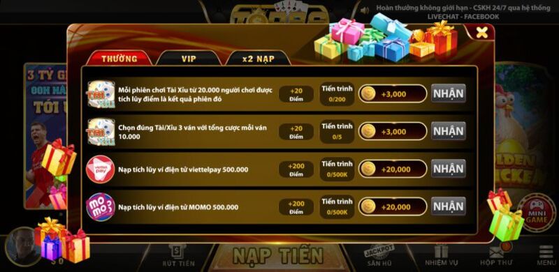 Ưu đãi khi tham gia chơi Top86 Club